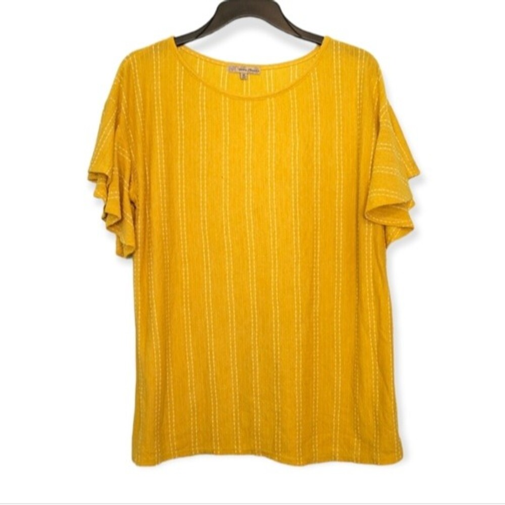 Ultra Teeze Mustard Yellow Flutter Sleeve Blouse Size Medium